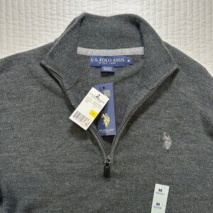 U.S. Polo Assn. 1/4 Zip Gray Sweater Ribbed Sides Mens Size M NWT